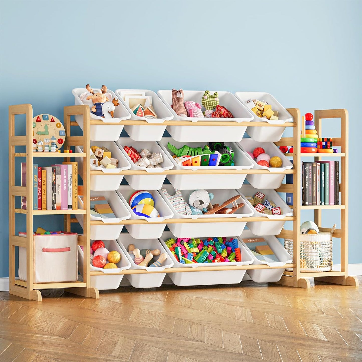 SpaceAid Toy Storage Organizer with 6 Shelves and 12 Bins, Bookshelf/Bookcase, Kids Bin Shelf, Toys Box for Playroom Organization for Bedroom & Room Decor, White, 52.3" W
