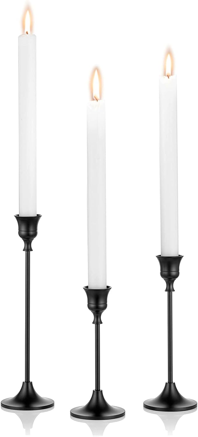 Nuptio Black Candle Holder Candlestick Holders Candle Sticks Holder Tapered Candle Holder Gothic Taper Candle Holders for Halloween Christmas Party Mantel Dinner Home Decoration 2 Sets(6 Pcs)