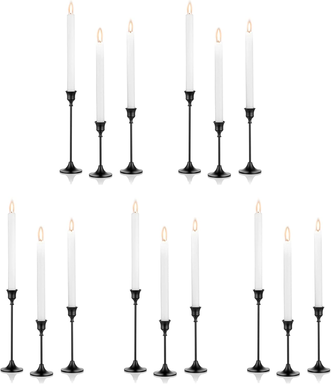 Nuptio Black Candle Holder Candlestick Holders Candle Sticks Holder Tapered Candle Holder Gothic Taper Candle Holders for Halloween Christmas Party Mantel Dinner Home Decoration 2 Sets(6 Pcs)