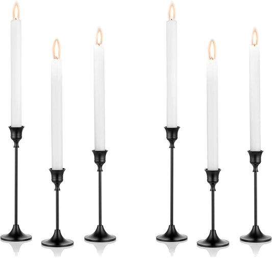 Nuptio Black Candle Holder Candlestick Holders Candle Sticks Holder Tapered Candle Holder Gothic Taper Candle Holders for Halloween Christmas Party Mantel Dinner Home Decoration 2 Sets(6 Pcs)