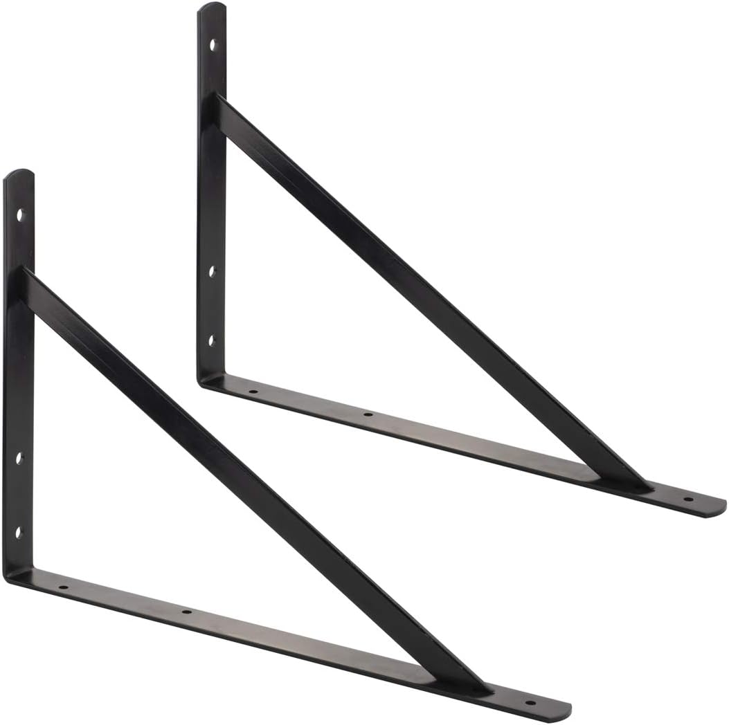 Amazon Basics 10 Pack L20 x H 13" Black Heavy Duty Shelf Brackets with Screws, Metal Shelf Brackets, Strong Steel