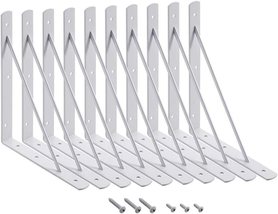 HOME MASTER HARDWARE 12 inch x 8 inch Heavy Duty Shelf Brackets, Load Capacity: 600lb, Black Metal 90 Degree Supports for Shelves 10-Pack, Wall Mounted L Bracket for Floating Shelving with Screws