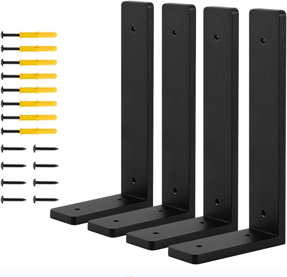 10"x 6"Shelf Bracket ,L Shelf Brackets,max Load 300lbs, Premium Alloy Metal Heavy Duty Shelf Bracket, high Strength Mounting Hardware Included, countertop Support,Corner Brace,Pack of 4.