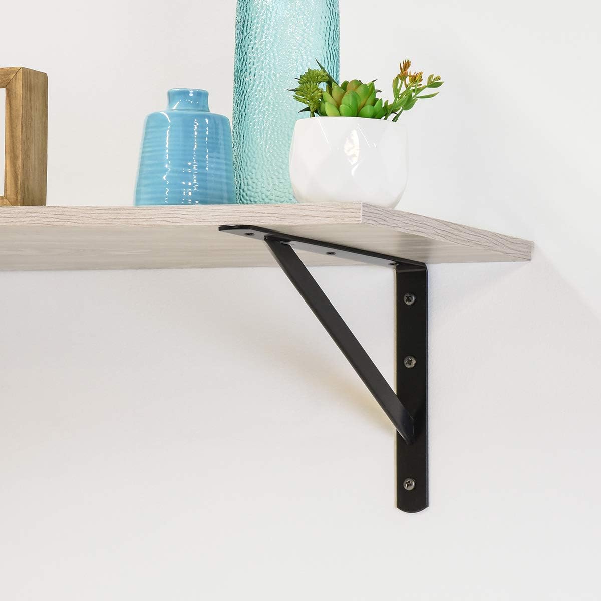 Amazon Basics 10 Pack L20 x H 13" Black Heavy Duty Shelf Brackets with Screws, Metal Shelf Brackets, Strong Steel