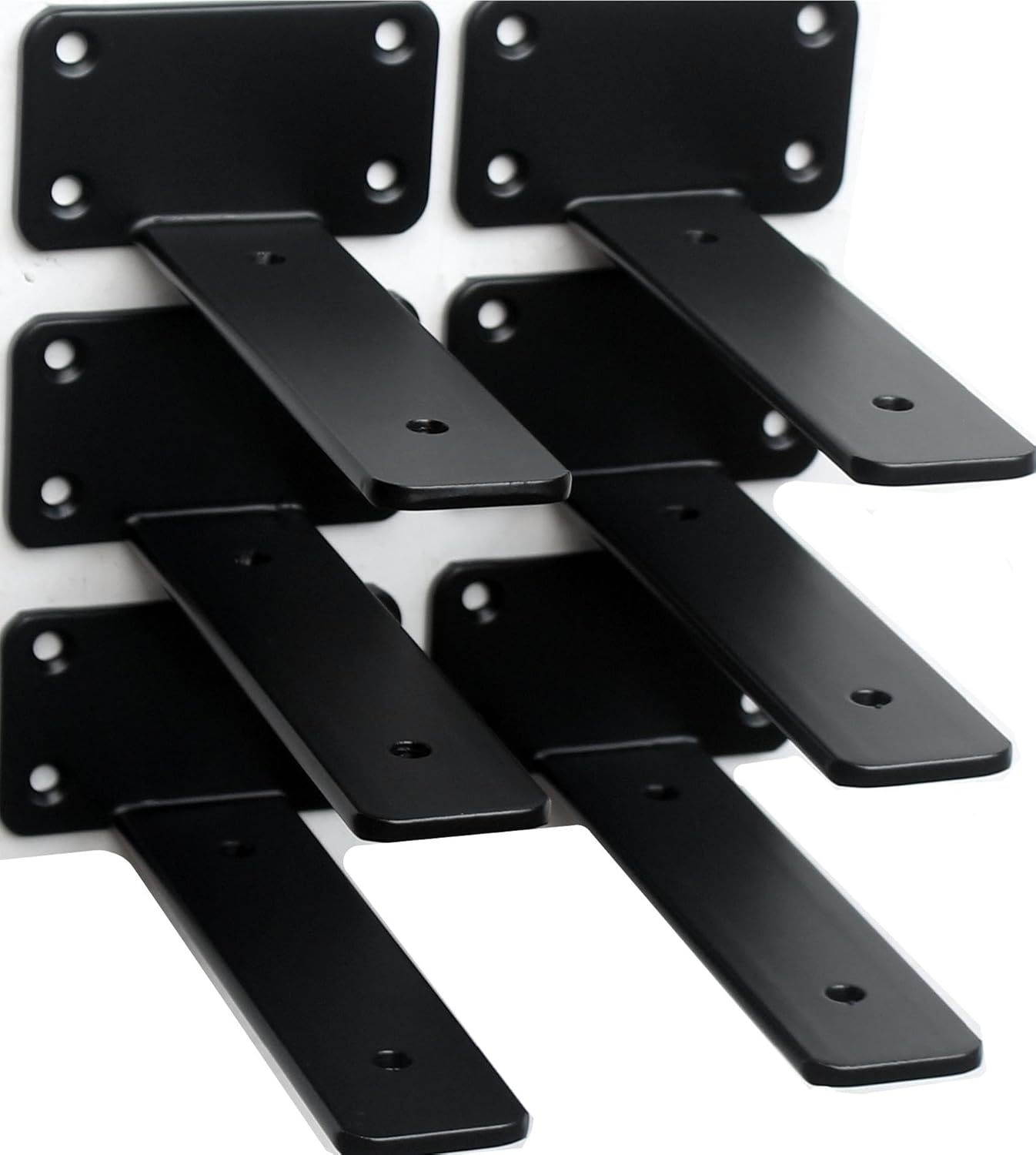 12 Pack - 12 inch Black Hidden L Shelf Bracket (1/5 Inch Thicked) Iron Floating Shelf Brackets Rustic Industrial Metal Brackets for Shelf Support