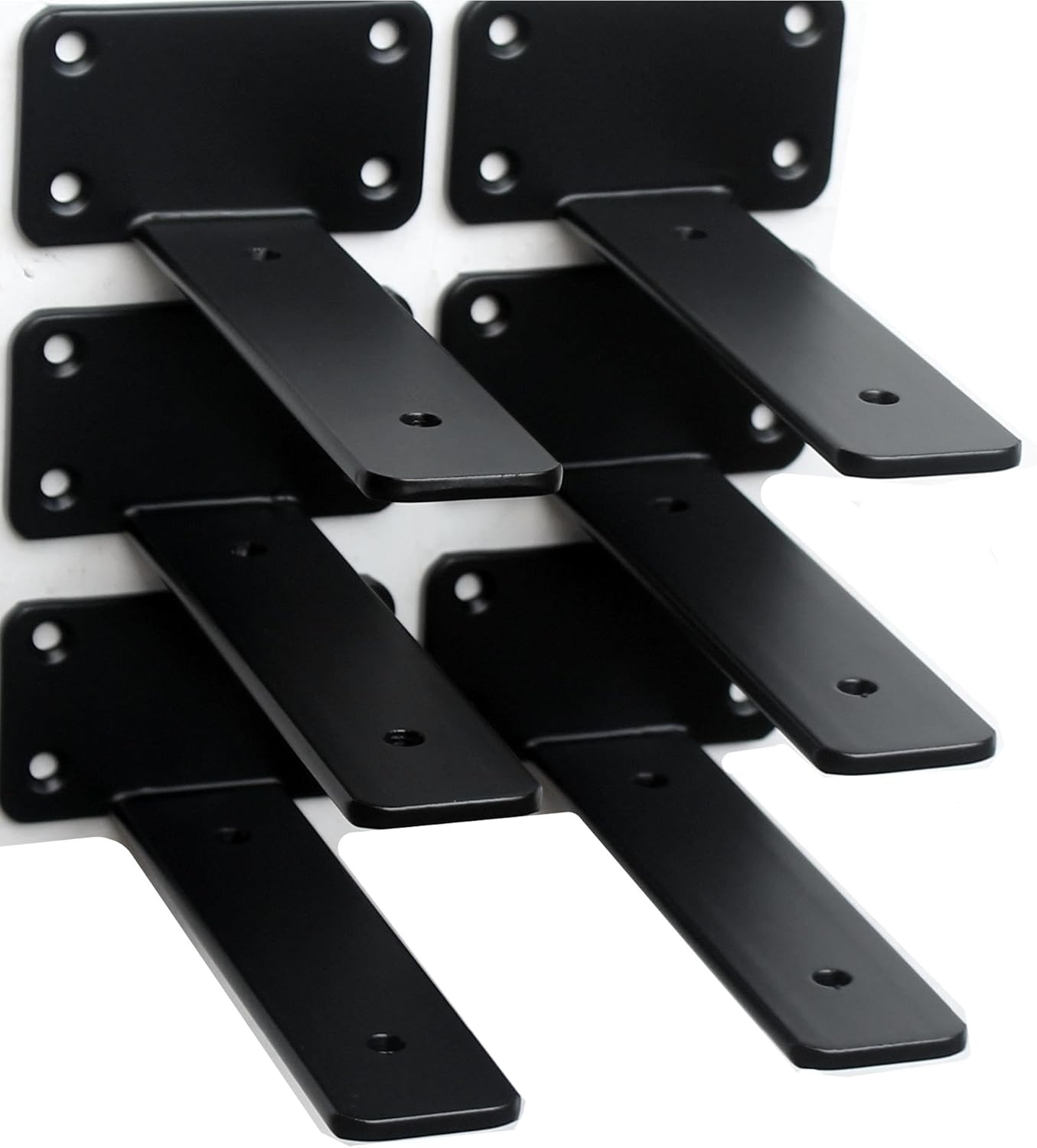 12 Pack - 10 inch Black Hidden L Shelf Bracket (1/5 Inch Thicked) Iron Floating Shelf Brackets Rustic Industrial Metal Brackets for Shelf Support