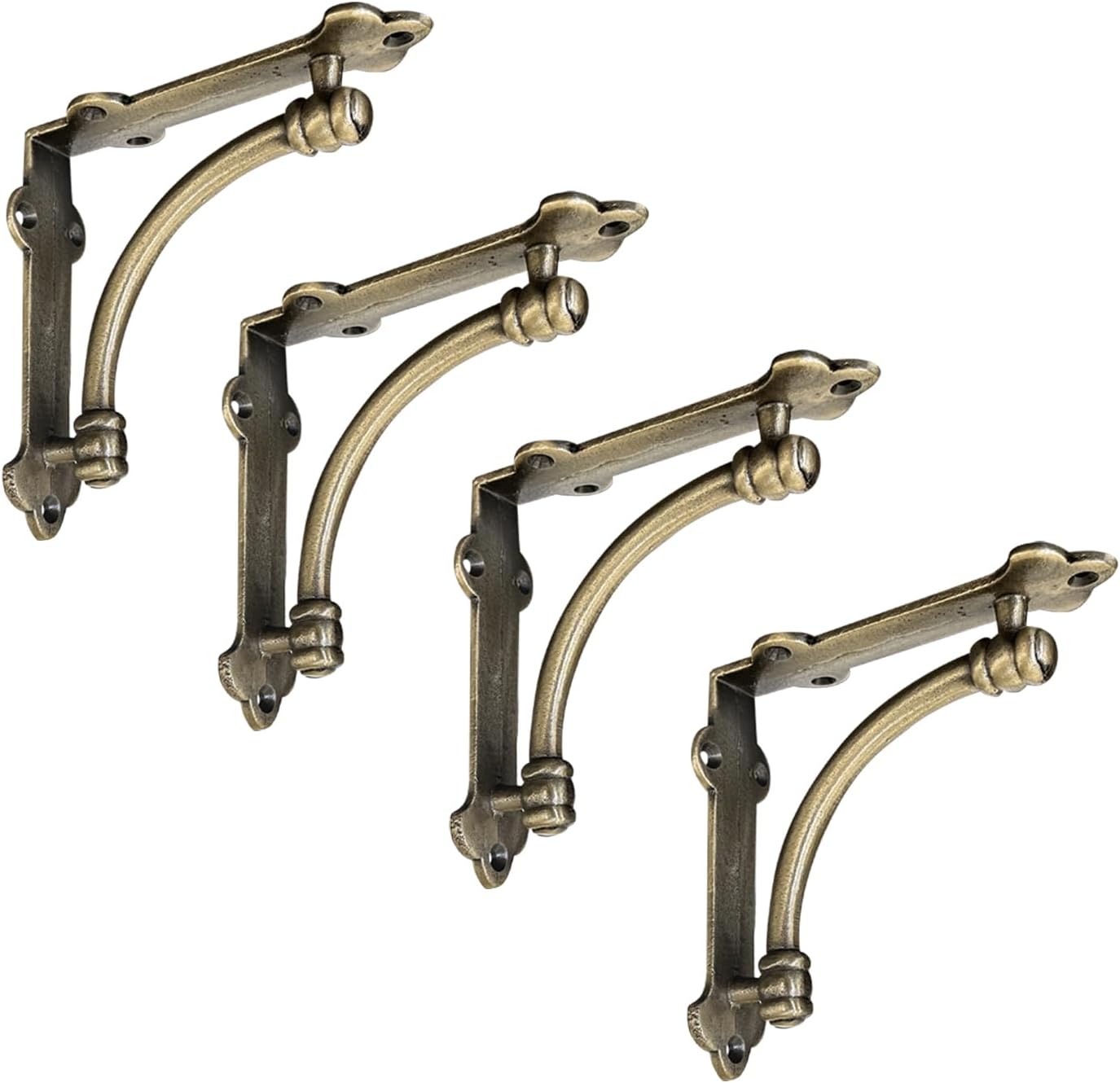 NACH Decorative Shelf Brackets, 4 Pack of 5.5 x 1.2 x 5.5 inch Gold Brackets - Cast Iron Shelf Brackets for Mounting - Half Round Style Decorative Brackets