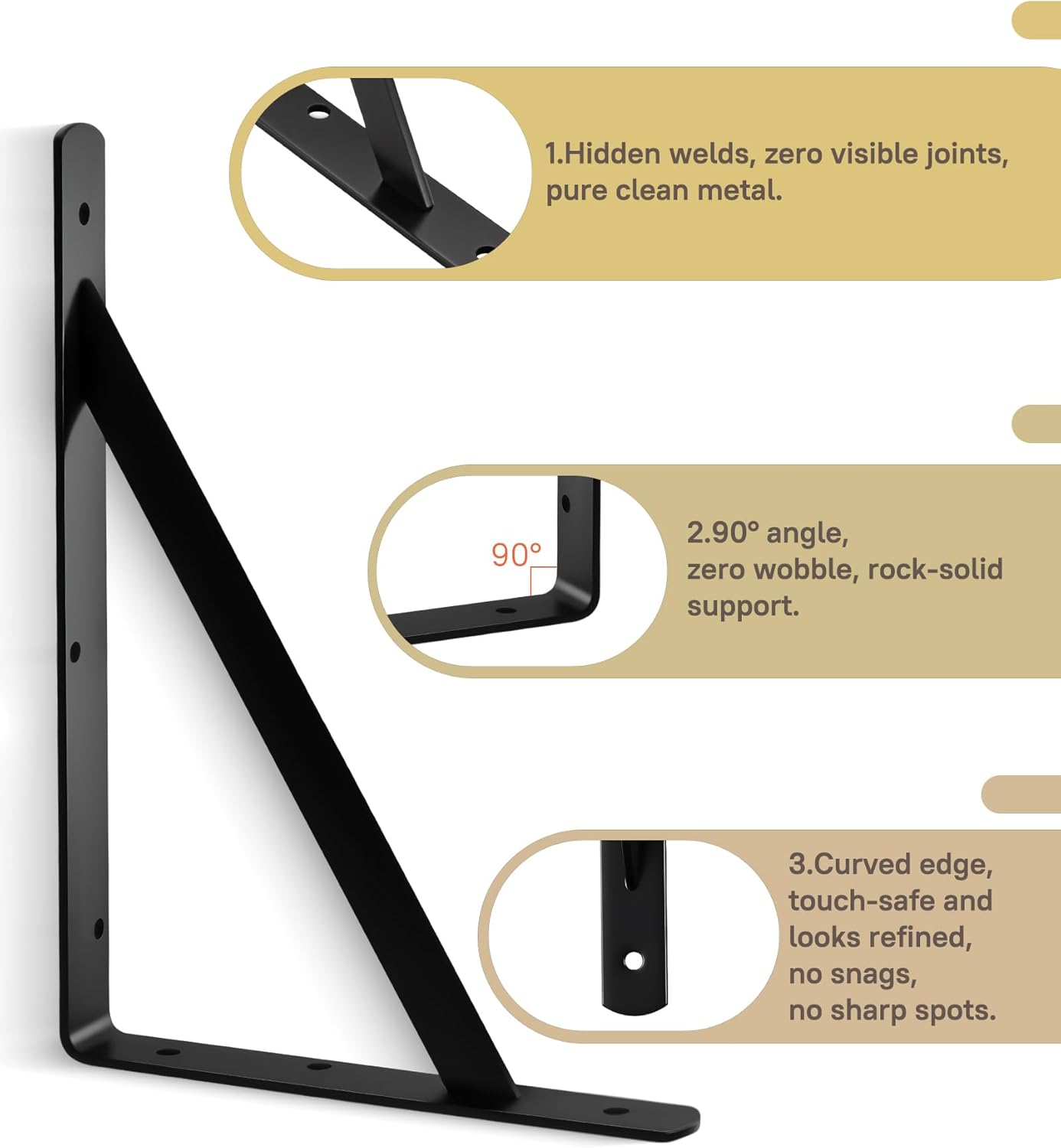 HOME MASTER HARDWARE 12 inch x 8 inch Heavy Duty Shelf Brackets, Load Capacity: 600lb, Black Metal 90 Degree Supports for Shelves 10-Pack, Wall Mounted L Bracket for Floating Shelving with Screws