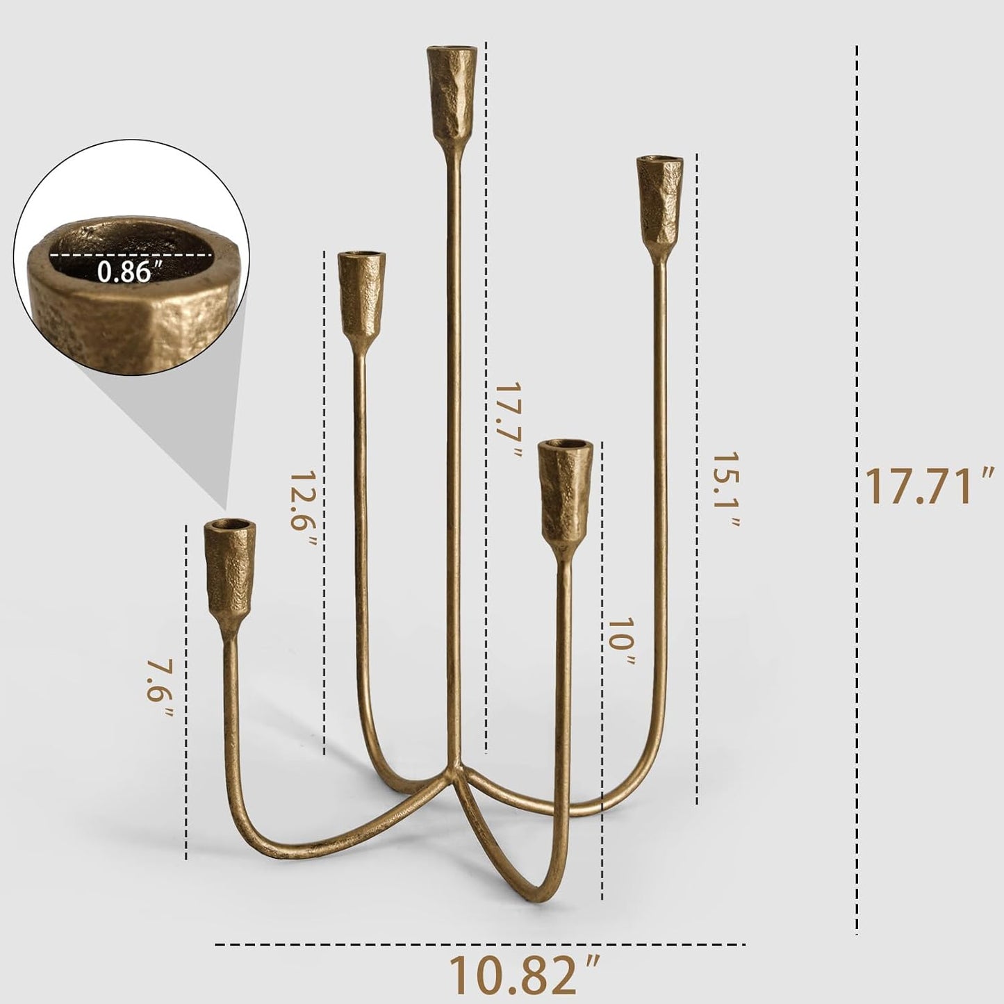 5-Candle Cast Iron Metal Candelabra Candlestick Holders 15 inch Tall Candle Holder Wedding Event Candelabra Candle Stand Brass Gold