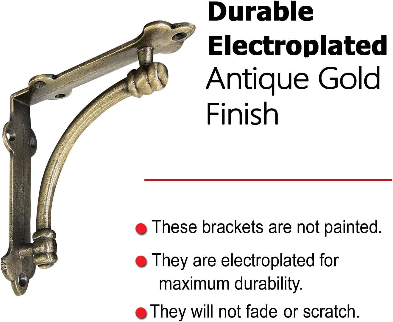 NACH Decorative Shelf Brackets, 4 Pack of 5.5 x 1.2 x 5.5 inch Gold Brackets - Cast Iron Shelf Brackets for Mounting - Half Round Style Decorative Brackets