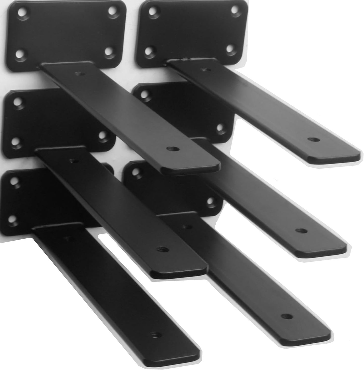12 Pack - 12 inch Black Hidden L Shelf Bracket (1/5 Inch Thicked) Iron Floating Shelf Brackets Rustic Industrial Metal Brackets for Shelf Support