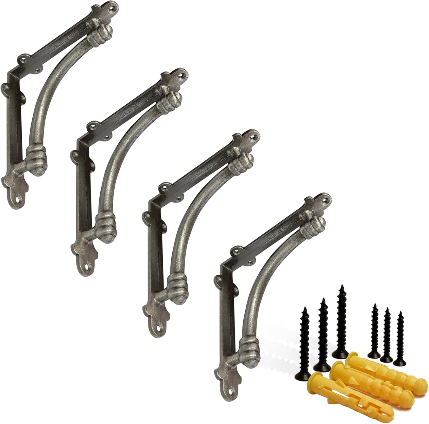 NACH Decorative Shelf Brackets, 4 Pack of 5.5 x 1.2 x 5.5 inch Gold Brackets - Cast Iron Shelf Brackets for Mounting - Half Round Style Decorative Brackets