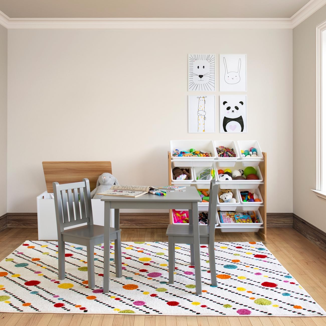 Humble Crew Kids Toy Storage Organizer with 12 Plastic Bins, Natural Wood/White – Removable Bins for Playroom, Bedroom, Toddler Furniture for Boys and Girls Ages