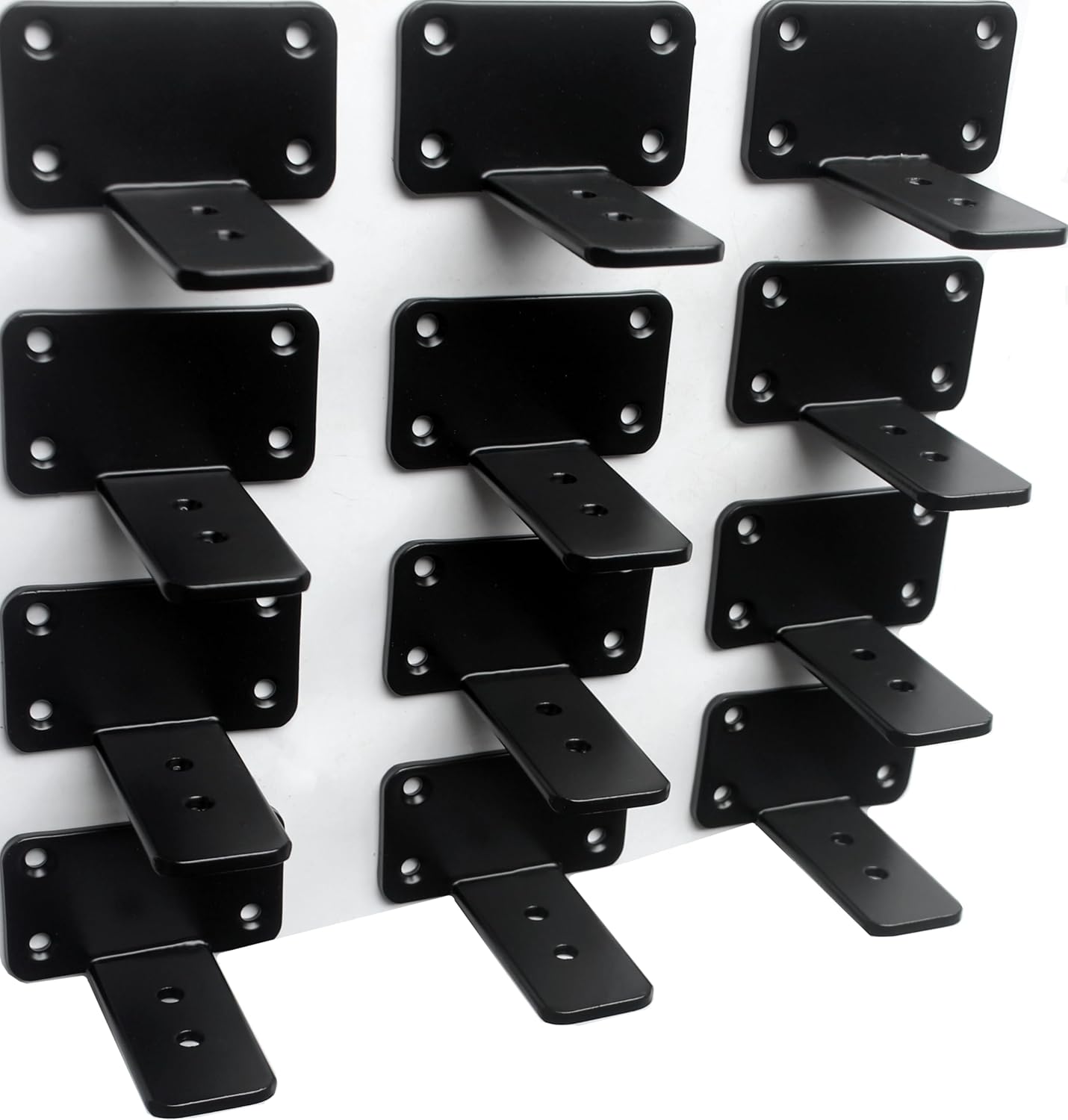 12 Pack - 12 inch Black Hidden L Shelf Bracket (1/5 Inch Thicked) Iron Floating Shelf Brackets Rustic Industrial Metal Brackets for Shelf Support