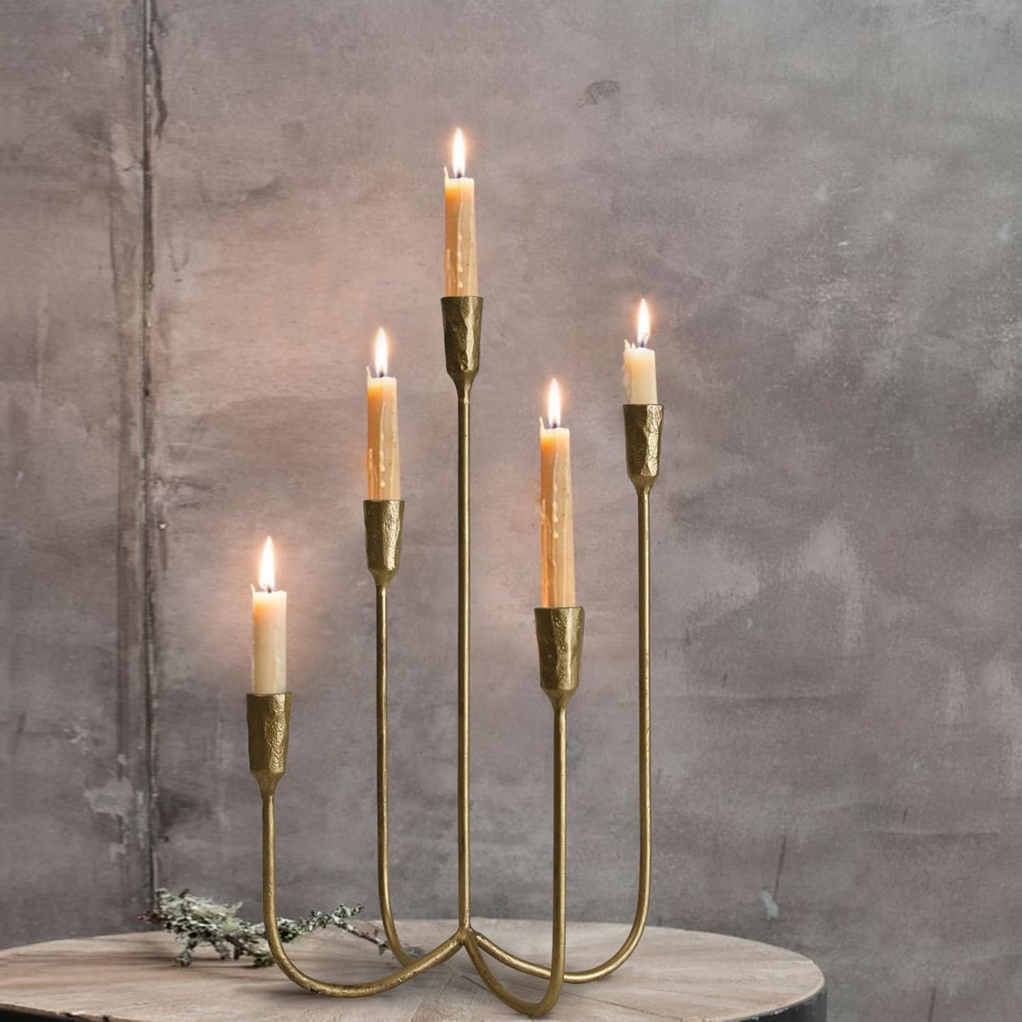 5-Candle Cast Iron Metal Candelabra Candlestick Holders 15 inch Tall Candle Holder Wedding Event Candelabra Candle Stand Brass Gold
