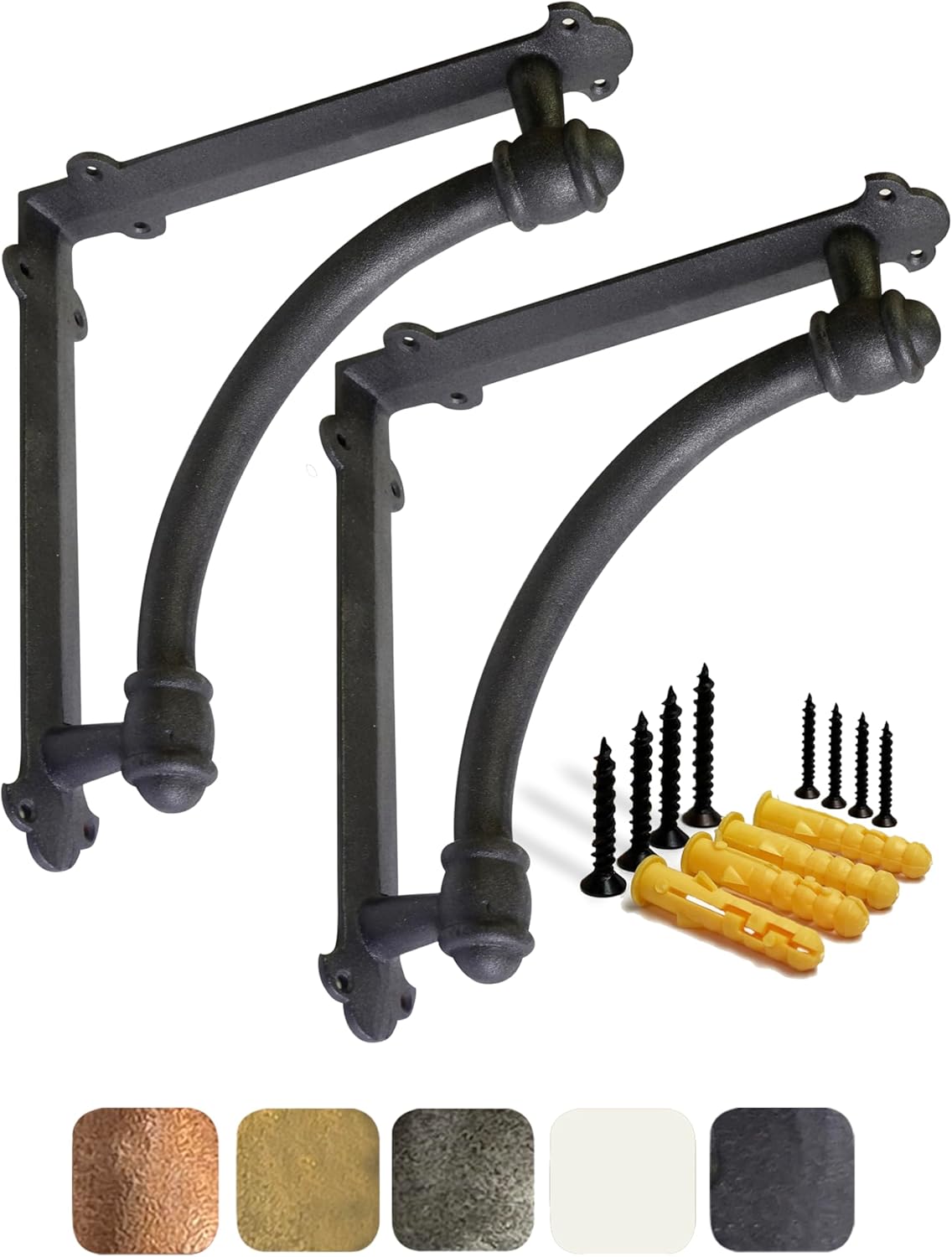 NACH Decorative Shelf Brackets, 4 Pack of 5.5 x 1.2 x 5.5 inch Gold Brackets - Cast Iron Shelf Brackets for Mounting - Half Round Style Decorative Brackets