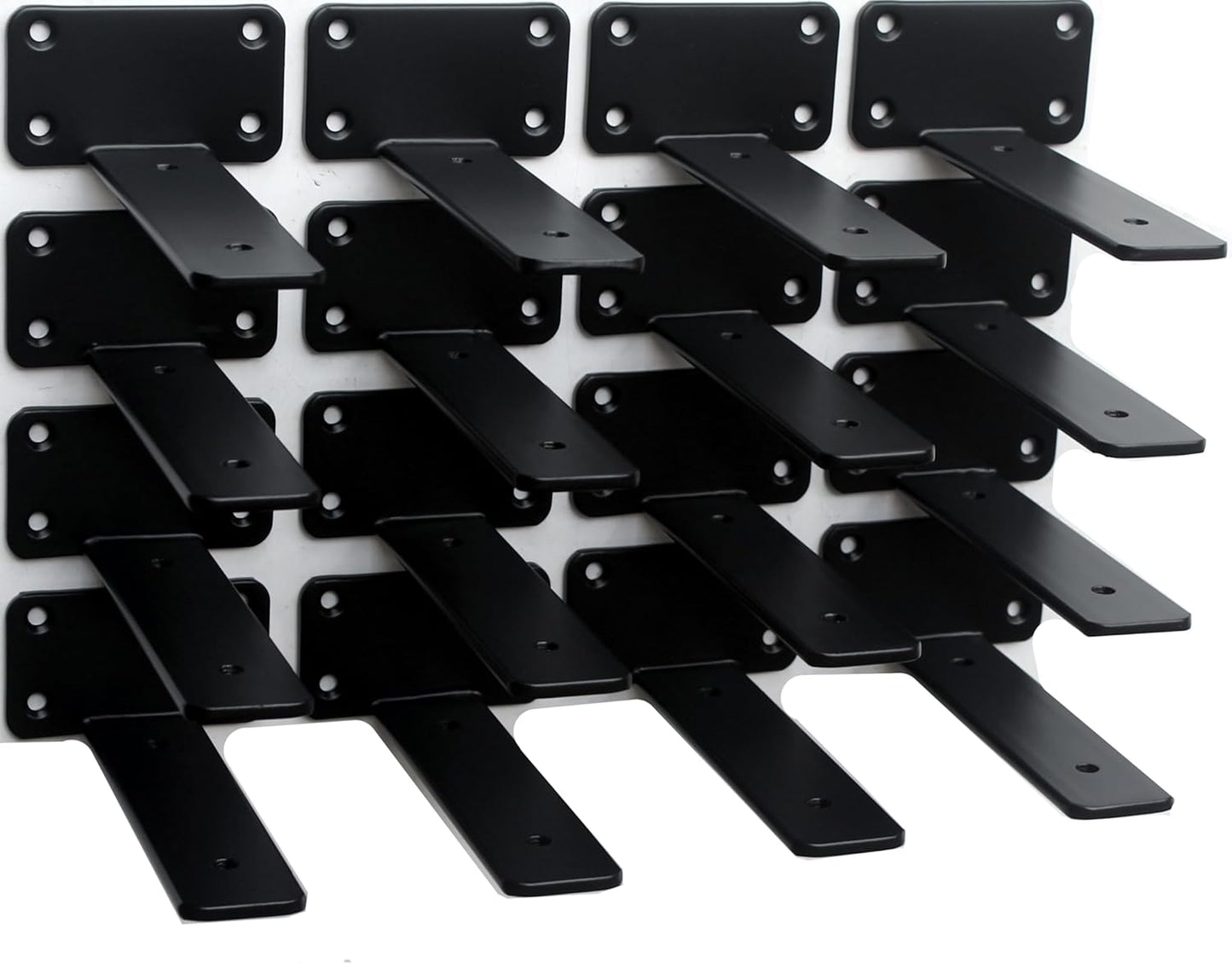 12 Pack - 10 inch Black Hidden L Shelf Bracket (1/5 Inch Thicked) Iron Floating Shelf Brackets Rustic Industrial Metal Brackets for Shelf Support