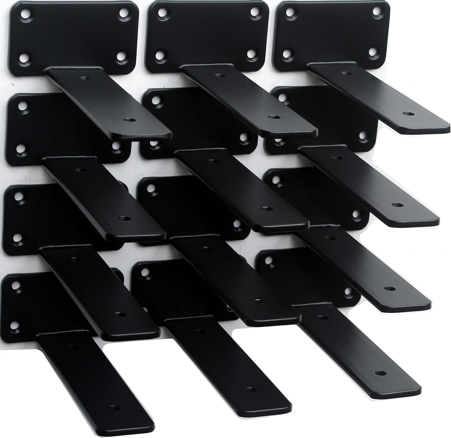 12 Pack - 10 inch Black Hidden L Shelf Bracket (1/5 Inch Thicked) Iron Floating Shelf Brackets Rustic Industrial Metal Brackets for Shelf Support