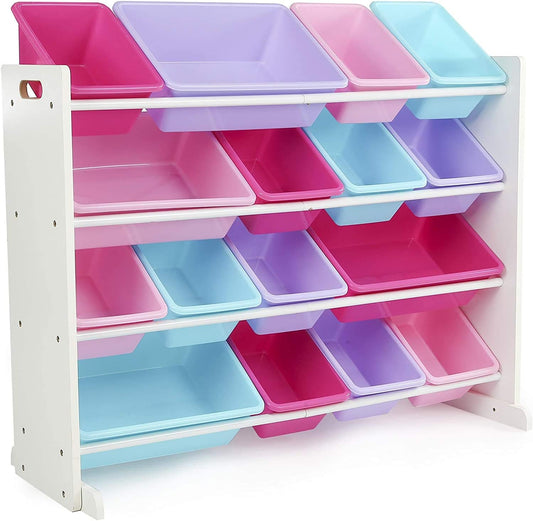 Humble Crew Supersized Toy Storage Organizer with 16 Removable Bins, White/Blue/Pink/Purple – Large Toy Storage for Toddlers Ideal for Kids' Rooms, Playrooms, and Nurseries - Modern Toy Bins for Kids