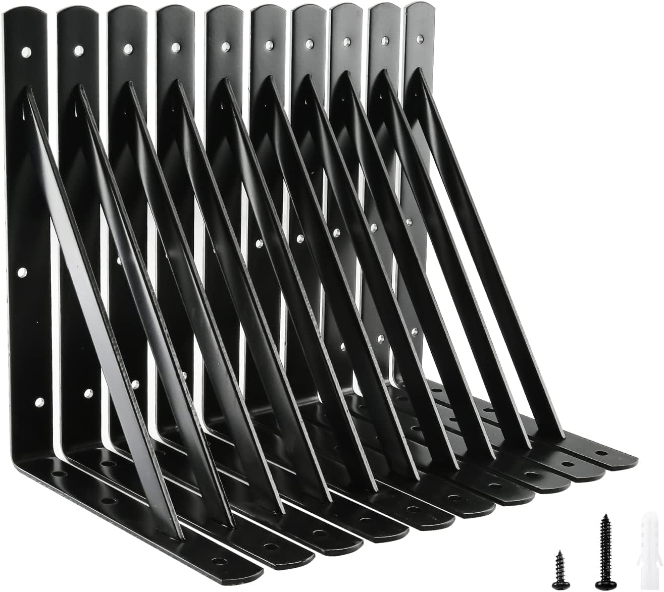 HOME MASTER HARDWARE 12 inch x 8 inch Heavy Duty Shelf Brackets, Load Capacity: 600lb, Black Metal 90 Degree Supports for Shelves 10-Pack, Wall Mounted L Bracket for Floating Shelving with Screws