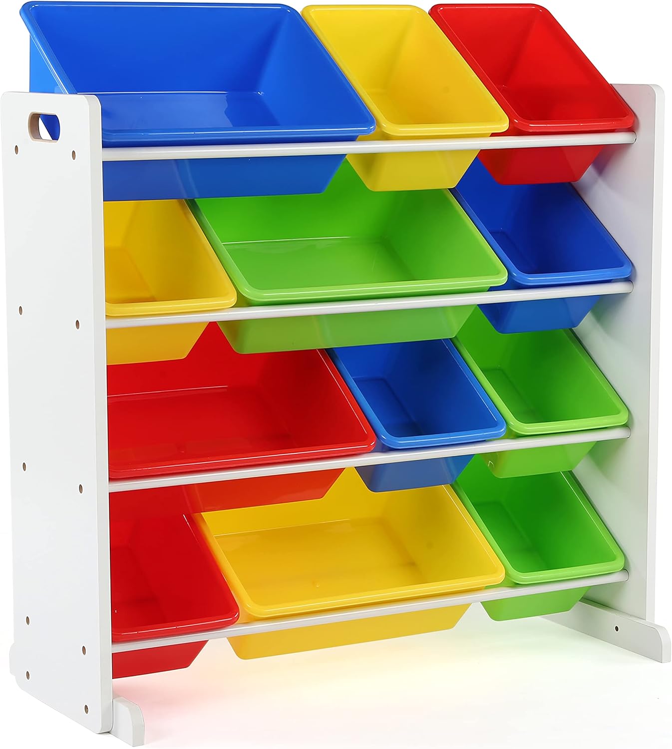 Humble Crew Kids Toy Storage Organizer with 12 Plastic Bins, Natural Wood/White – Removable Bins for Playroom, Bedroom, Toddler Furniture for Boys and Girls Ages