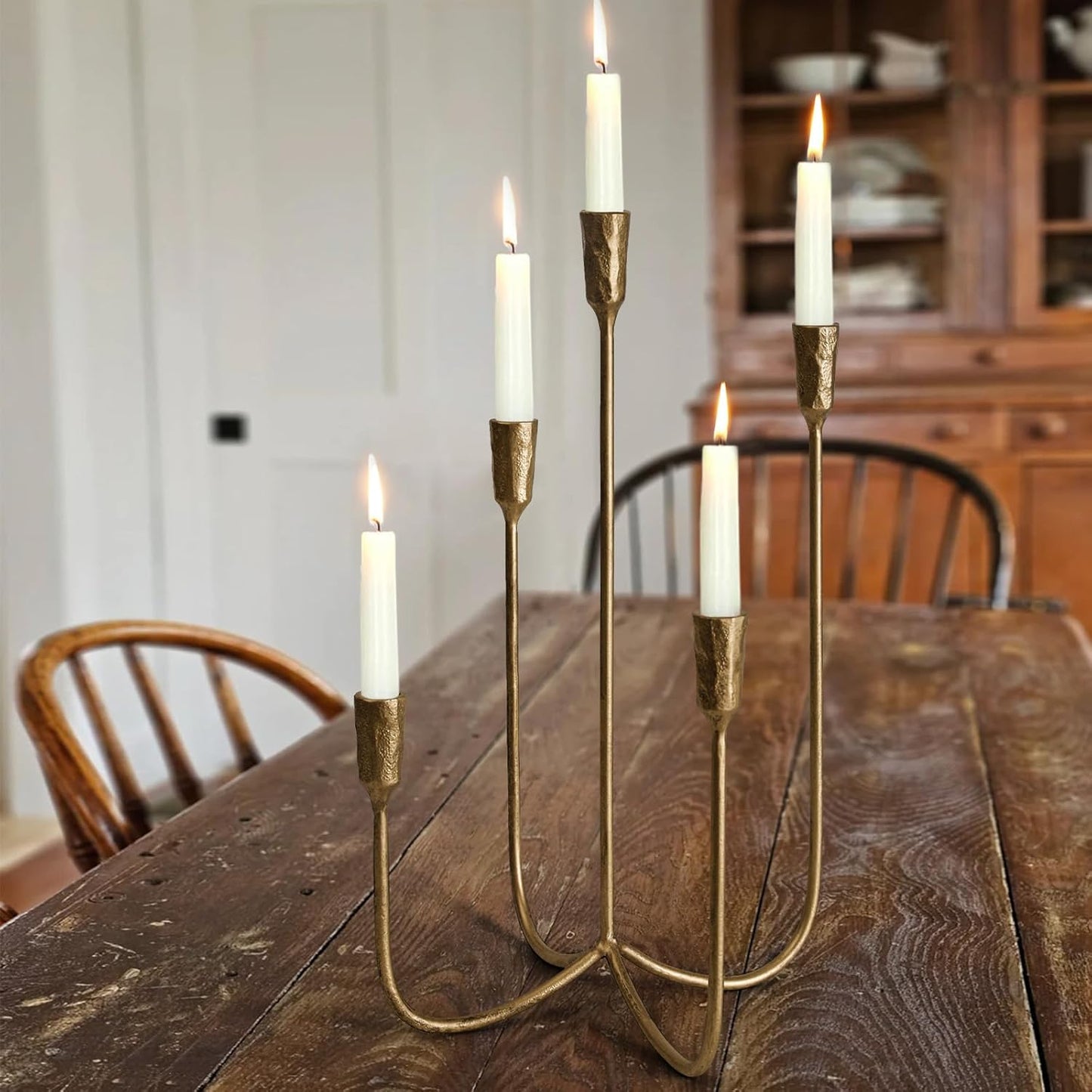 5-Candle Cast Iron Metal Candelabra Candlestick Holders 15 inch Tall Candle Holder Wedding Event Candelabra Candle Stand Brass Gold