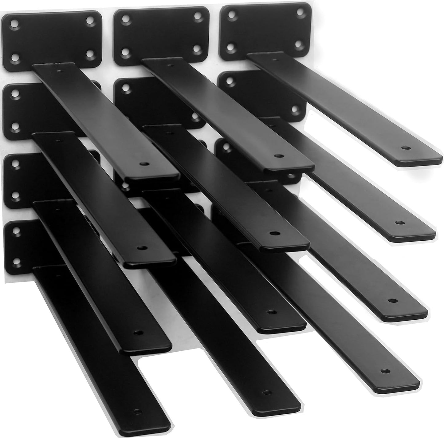 12 Pack - 10 inch Black Hidden L Shelf Bracket (1/5 Inch Thicked) Iron Floating Shelf Brackets Rustic Industrial Metal Brackets for Shelf Support