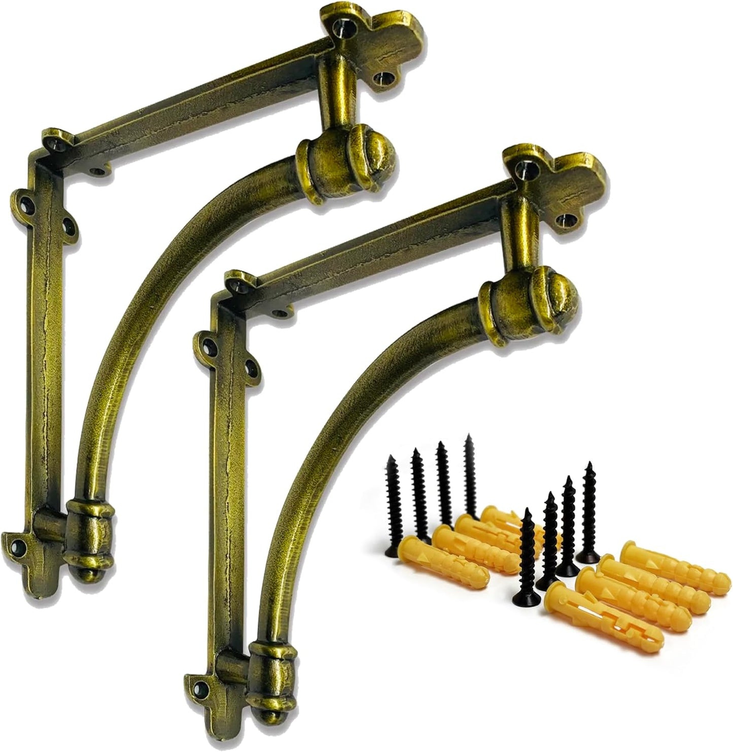 NACH Decorative Shelf Brackets, 4 Pack of 5.5 x 1.2 x 5.5 inch Gold Brackets - Cast Iron Shelf Brackets for Mounting - Half Round Style Decorative Brackets