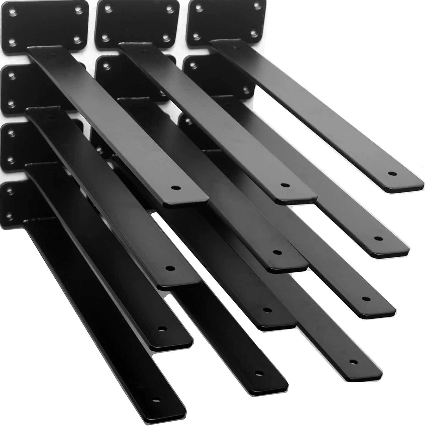12 Pack - 10 inch Black Hidden L Shelf Bracket (1/5 Inch Thicked) Iron Floating Shelf Brackets Rustic Industrial Metal Brackets for Shelf Support