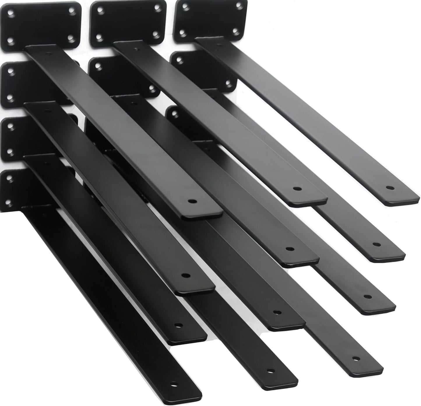 12 Pack - 12 inch Black Hidden L Shelf Bracket (1/5 Inch Thicked) Iron Floating Shelf Brackets Rustic Industrial Metal Brackets for Shelf Support