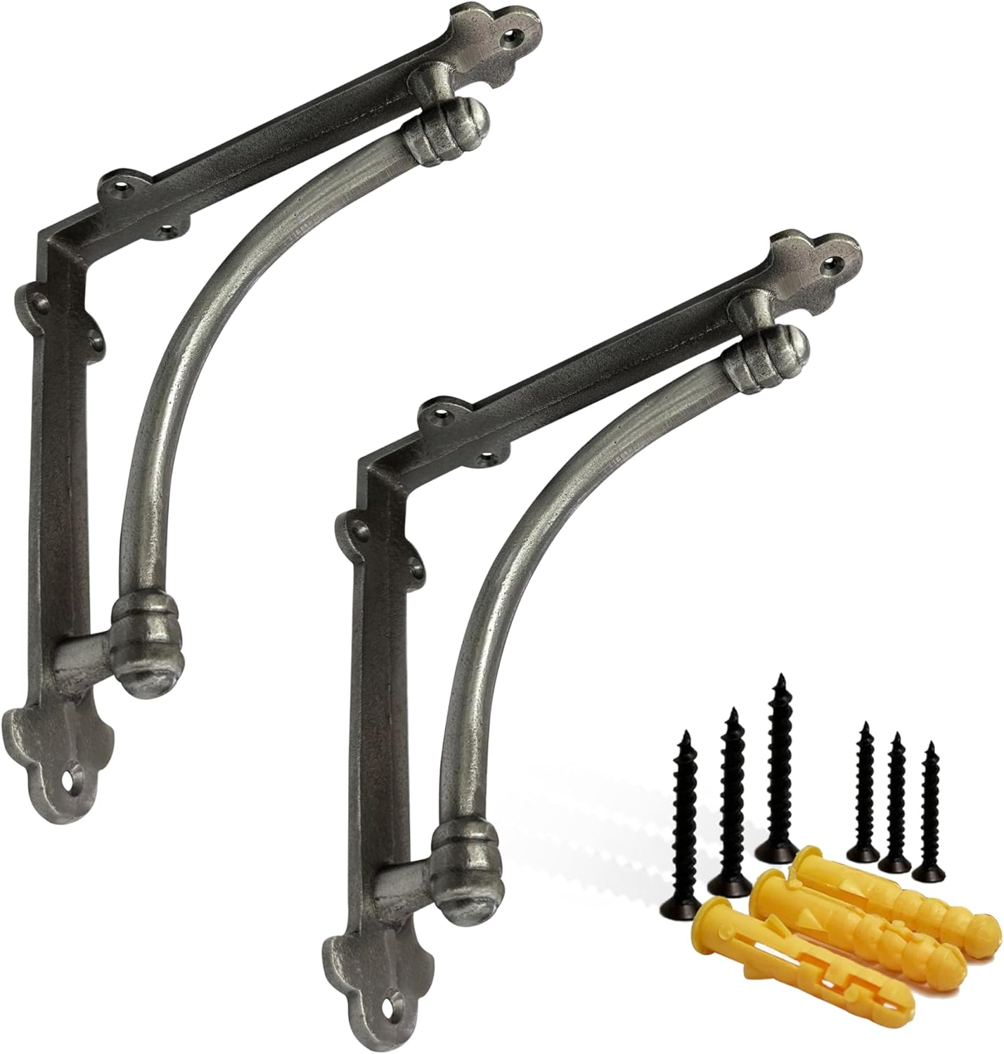 NACH Decorative Shelf Brackets, 4 Pack of 5.5 x 1.2 x 5.5 inch Gold Brackets - Cast Iron Shelf Brackets for Mounting - Half Round Style Decorative Brackets