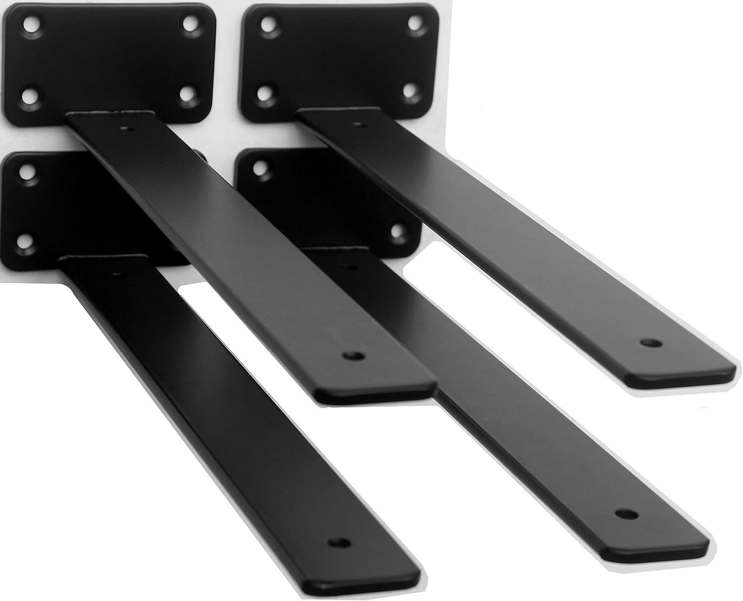 12 Pack - 10 inch Black Hidden L Shelf Bracket (1/5 Inch Thicked) Iron Floating Shelf Brackets Rustic Industrial Metal Brackets for Shelf Support