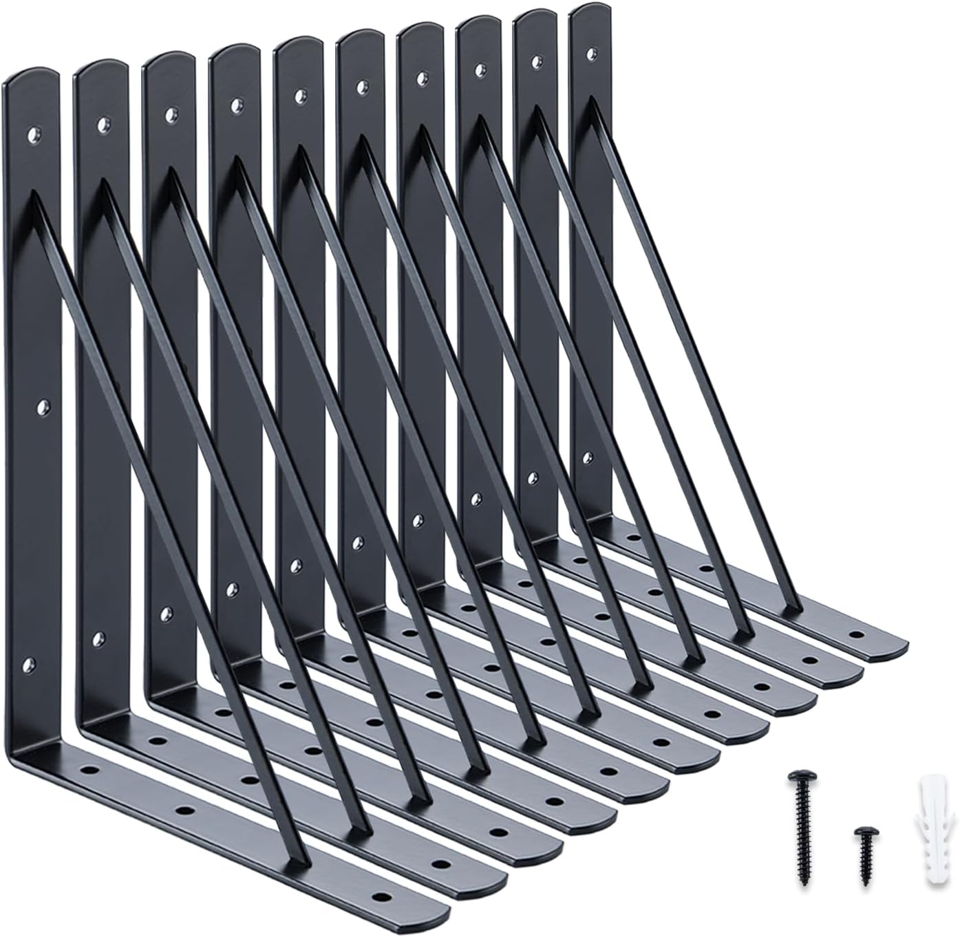 HOME MASTER HARDWARE 12 inch x 8 inch Heavy Duty Shelf Brackets, Load Capacity: 600lb, Black Metal 90 Degree Supports for Shelves 10-Pack, Wall Mounted L Bracket for Floating Shelving with Screws