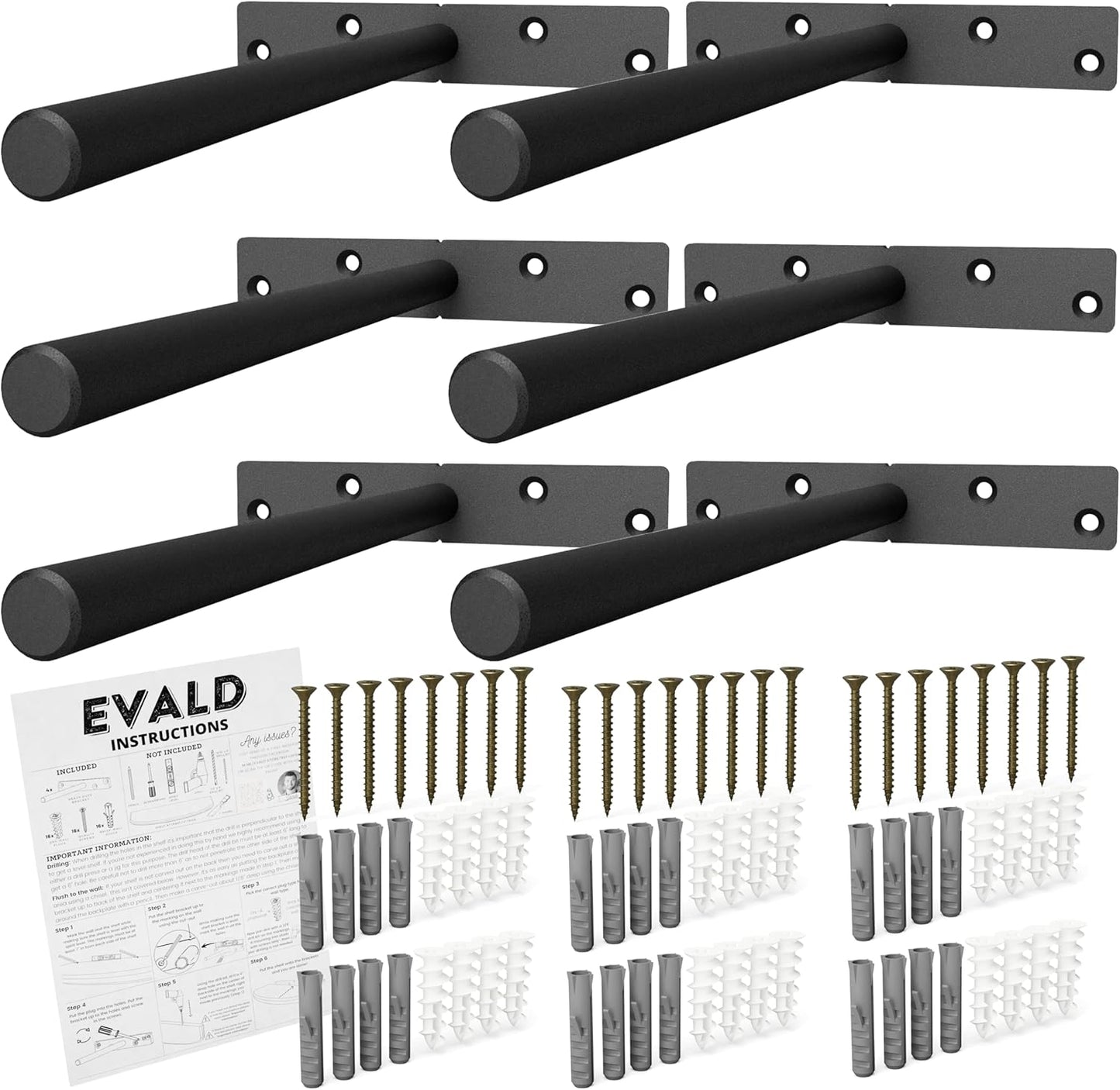 EVALD Heavy Duty Floating Shelf Bracket | 8-Inch Floating Mantel Mount, Blind Shelf Supports, and Anchors | Floating Shelf Hardware for Home and Office Decor | Fireplace Mantel Brackets (4 Pack)