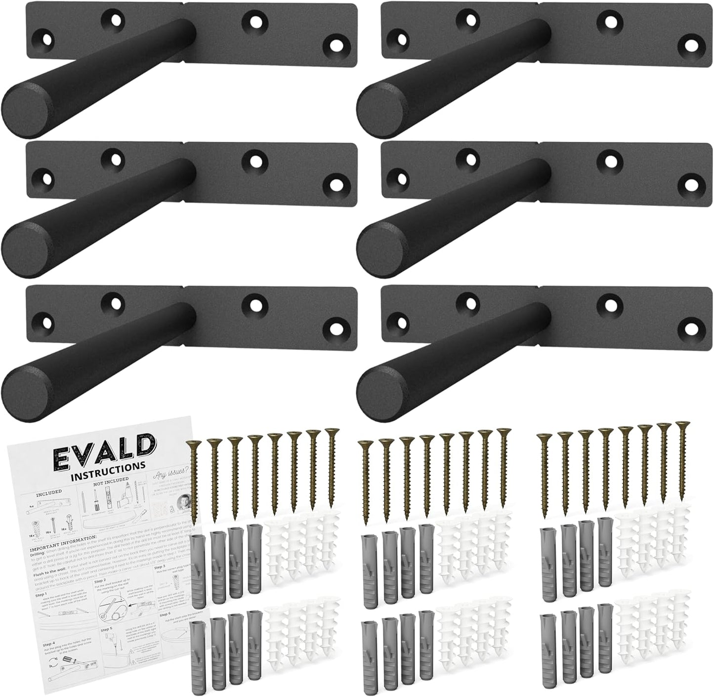 EVALD Heavy Duty Floating Shelf Bracket | 8-Inch Floating Mantel Mount, Blind Shelf Supports, and Anchors | Floating Shelf Hardware for Home and Office Decor | Fireplace Mantel Brackets (4 Pack)