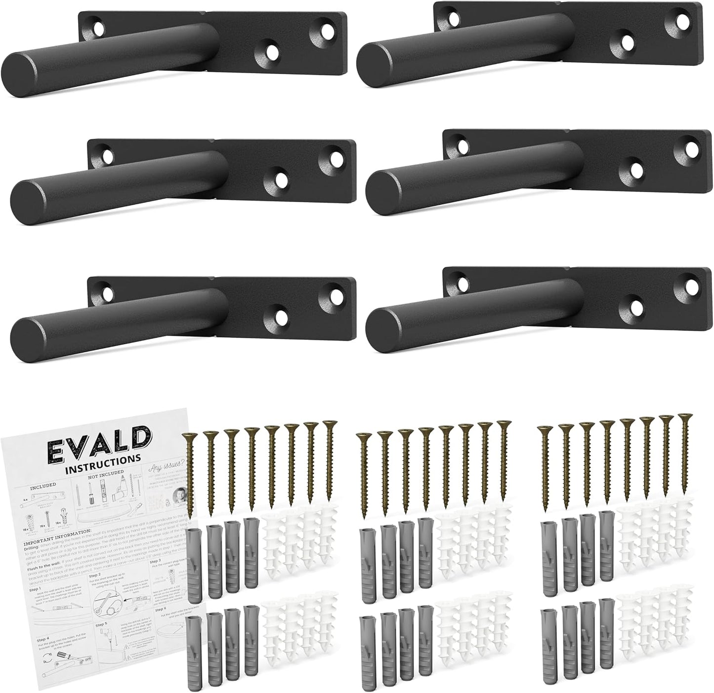 EVALD Heavy Duty Floating Shelf Bracket | 8-Inch Floating Mantel Mount, Blind Shelf Supports, and Anchors | Floating Shelf Hardware for Home and Office Decor | Fireplace Mantel Brackets (4 Pack)
