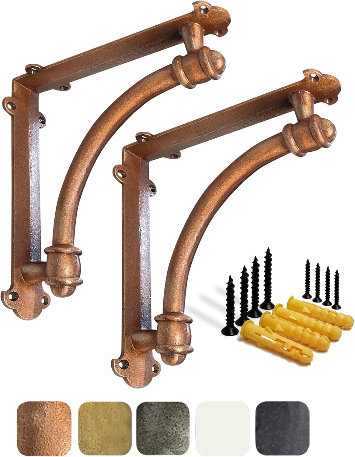 NACH Decorative Shelf Brackets, 4 Pack of 5.5 x 1.2 x 5.5 inch Gold Brackets - Cast Iron Shelf Brackets for Mounting - Half Round Style Decorative Brackets