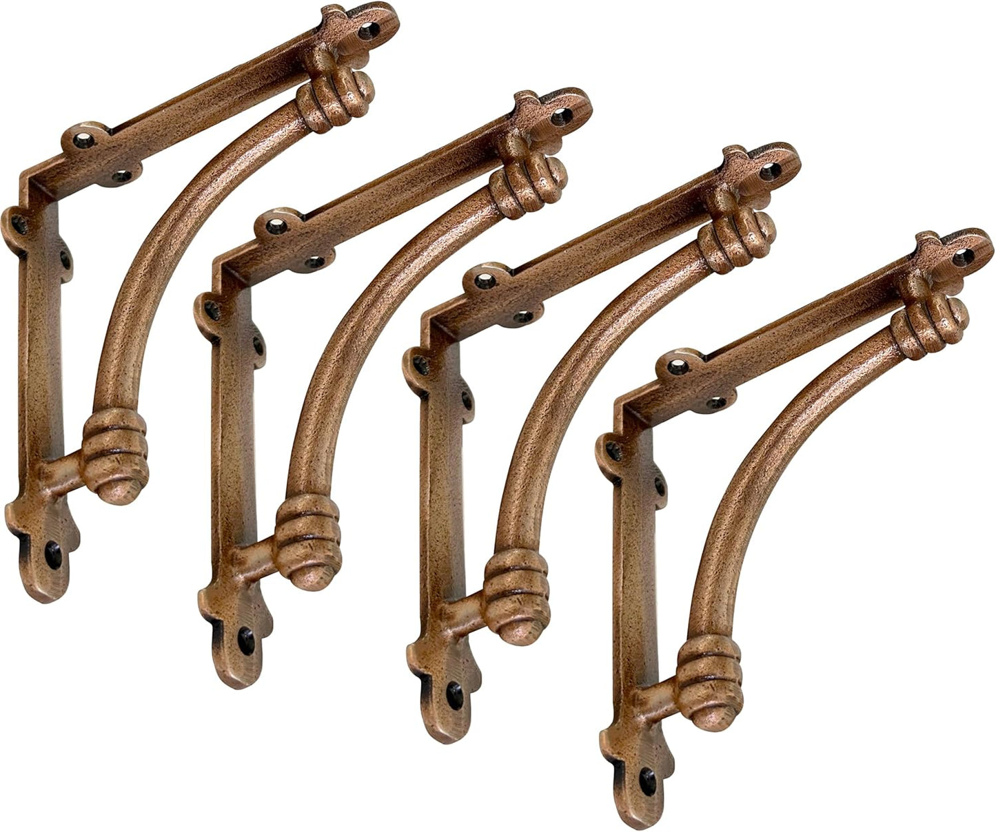 NACH Decorative Shelf Brackets, 4 Pack of 5.5 x 1.2 x 5.5 inch Gold Brackets - Cast Iron Shelf Brackets for Mounting - Half Round Style Decorative Brackets
