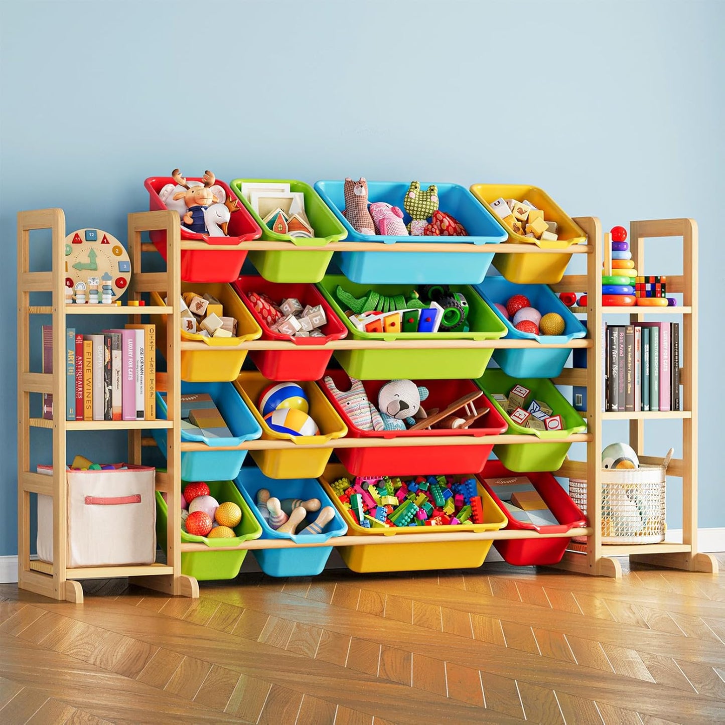 SpaceAid Toy Storage Organizer with 6 Shelves and 12 Bins, Bookshelf/Bookcase, Kids Bin Shelf, Toys Box for Playroom Organization for Bedroom & Room Decor, White, 52.3" W