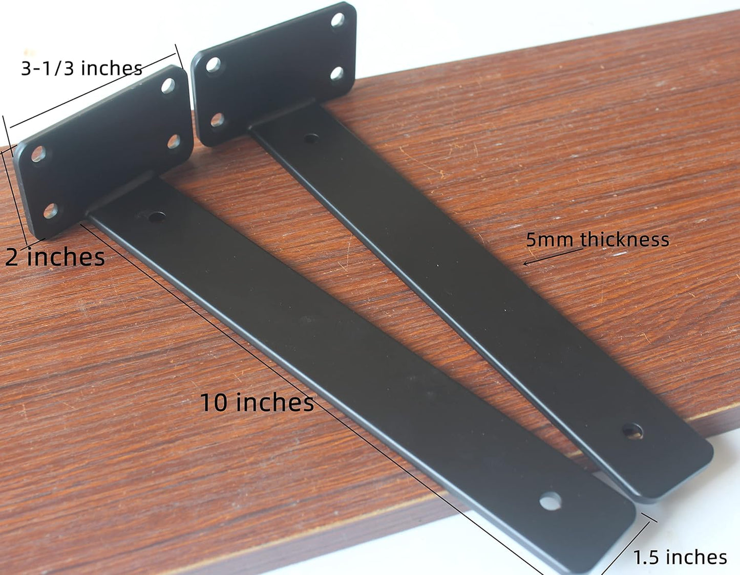 12 Pack - 10 inch Black Hidden L Shelf Bracket (1/5 Inch Thicked) Iron Floating Shelf Brackets Rustic Industrial Metal Brackets for Shelf Support